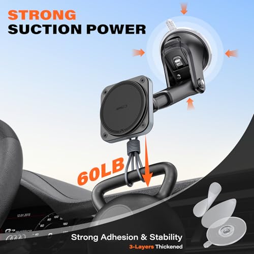 APPS2Car Magnetic Car Mount for MagSafe, Dashboard and Windshield Holder - color: Dark Black
