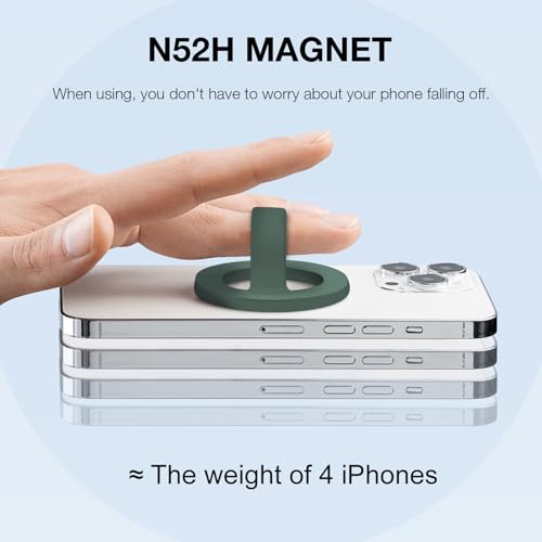 Magnetic Silicone Phone Grip | Super Strong Magnetic Design, 360° Rotation, Comfortable Grip, Compatible with iPhone 16/15/14/13/12 Series, Perfect for Selfies and Watching Videos (Dark Green) - color: Dark Green
