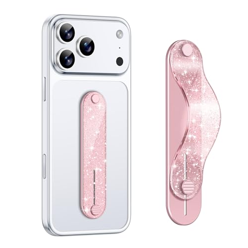 GripMate Phone Grip Holder, Finger Strap Stand, Cute Bling Sparkly, Metal Aluminum Alloy Kickstand with Soft TPU Loop - Universal Ultra Slim Comfortable Hand Grip for Smartphones, Glitter Pink - color: Glitter Pink