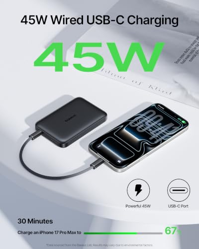 Baseus for MagSafe Portable Charger, Qi2.2 25W Wireless Magnetic Power Bank 10000mAh with USB-C Cable 45W PD Charging, Flight-Safe Travel Portable Battery Pack for iPhone 18/17/16/15/14/13/12 Only