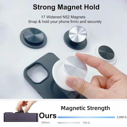 Magnetic Foldable Phone Grip Holder for Samsung Mount Socket Pocket for Magsafe iPhone 17 16 15 14 N52 Magnet Ring Finger Expanding Stand (Black Silvery)