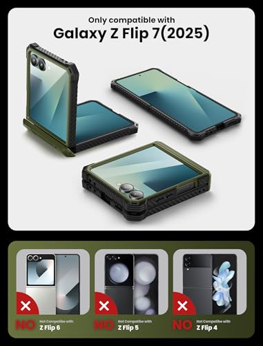 i-Blason for Samsung Galaxy Z Flip 7 Case with Stand & Belt-Clip, Green | Built-in Screen Protector, Hinge Protection, Belt-Clip, KickStand, Full-Body Protection, Military - color: Guldan