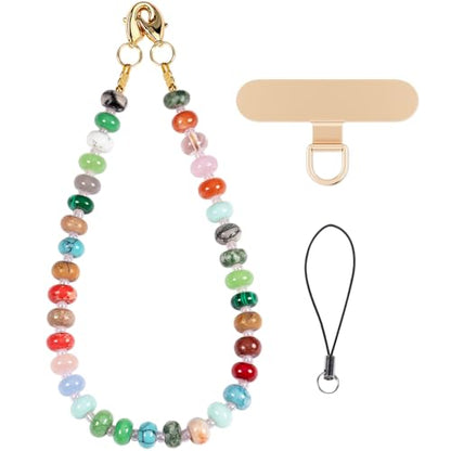 CH.yishi Beaded Phone Charm Wrist Strap with Tether Tab,Camera Lanyard - color: Mixed Stone