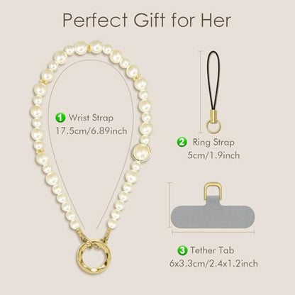 SURPHY Phone Charm, Handmade Beaded Phone Wrist Strap with Tether Tab - color: A- Pearl Loop