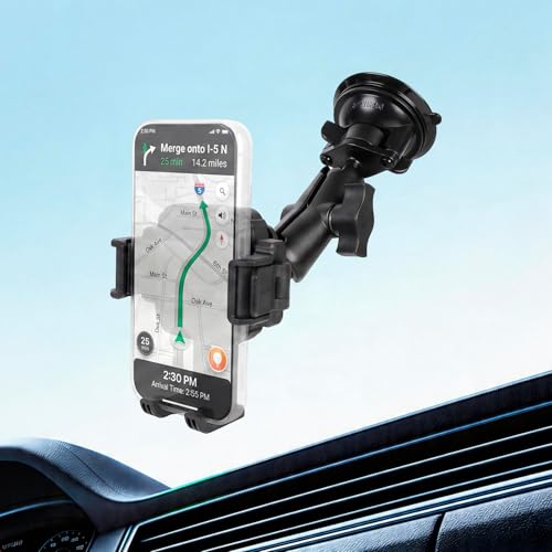 Windshield Phone Mount with Vibration Dampener, Universal Suction Cup Phone Holder for Boat/Car/Truck, 360° Rotation, Camera Friendly, One-Handed 1-Second Lock & Release, Fits 4.7-7" Phones
