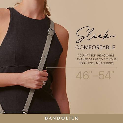 Bandolier Hailey Leather Crossbody Phone Case iPhone 15 Pro Max- Greige | Crossbody leather phone case. Built-in wallet w/ snap-closure. Adjustable & removable leather strap. Phone drop protection. - color: Greige/Silver, size: iPhone 15 Pro Max