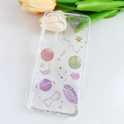 LSEEKA for Samsung Galaxy S25+ S24+ Clear Case with Glitter Stars Planet Universe Design,Sparkle Bling Cute Slim Soft TPU Protective Women Girl's Phone Cover for Samsung Galaxy S25+ S24+ - size: for Samsung S24+/S25+
