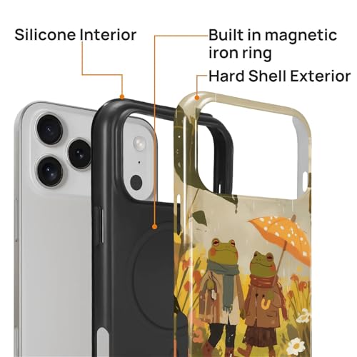 Magnetic for iPhone 17 Pro Max Case,[Compatible with Magsafe] Dual Layer Protective Heavy Duty Shockproof Rugged Drop Protection Bumper Hybrid Case - Rain Frog and Toad - color: Rain Frog and Toad, size: iPhone 17 Pro Max