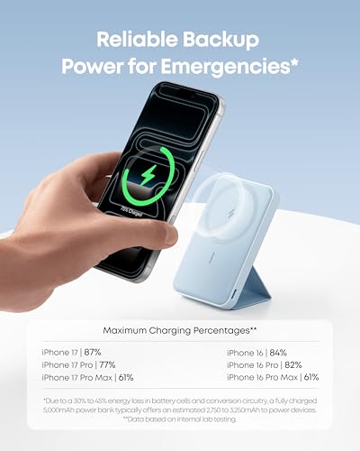 Anker 622 Magnetic Power Bank, 5,000mAh Foldable Wireless Portable Charger - color: Misty Blue, size: 4.13 x 2.64 x 0.51 inches