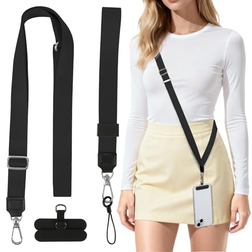 Phone Lanyard Crossbody & Neck, Adjustable Cell Phone Wrist Strap - color: Black