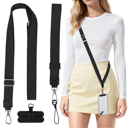 Phone Lanyard Crossbody & Neck, Adjustable Cell Phone Wrist Strap - color: Black
