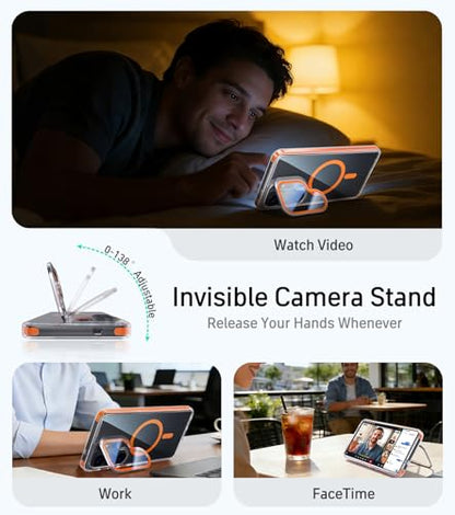 for Samsung Galaxy S26 Ultra Case with Camera Cover Stand, Full Camera Protection, Compatible with MagSafe, Drop Protection, Dust-Proof Anti-Fall Translucent Magnetic Phone Case, Clear + Orange - color: Orange