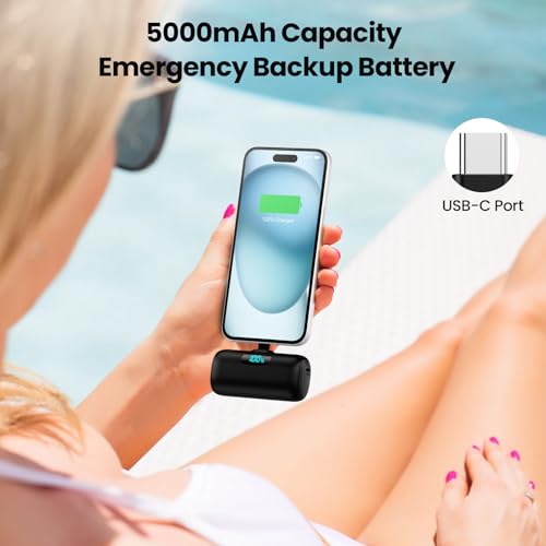 Mini Portable Charger USB C Power Bank,Upgraded 5000mAh PD Fast Charging Battery Pack Built-in USB-C Connector Travel Essential for iPhone17/17Pro/17Pro Max/Air/16 Plus/16Pro Max/15 Series,Android etc