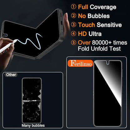 Ferilinso 2 Pack Privacy Screen Protector for Samsung Galaxy Z Flip 7 | 9H+ Tempered Glass Back&Camera Lens Protectors, Military-Grade Shatterproof, Case Friendly, Easy Installation Bubble Free - size: Samsung Galaxy Z Flip 7-Black