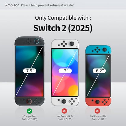 Ambison 2 Pack Screen Protector Designed for Nintendo Switch 2 (2025) 7.9 inch, [Auto-Alignment Kit & HD Clear], Touch Sensitive, 9H Hardness Tempered Glass, Scratch and Crack Resistant, Bubble Free - size: Switch 2 (2025)*2Pcs with Alignment Kit