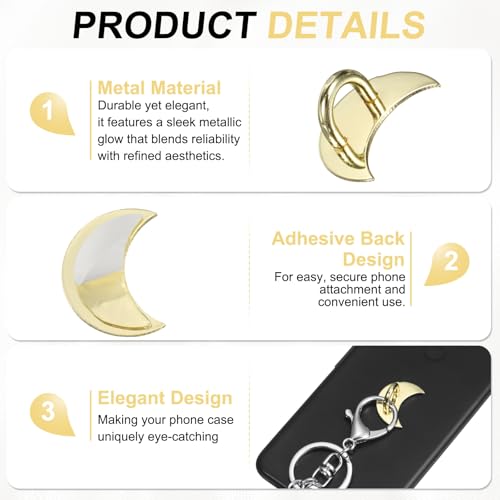 PATIKIL Metal Phone Charm Hook 1", 12Pcs Adhesive Moon Shaped Phone Finger Grip Hook Smartphones Keychain Ring Charm Loop for DIY Tablet Case Accessories, Gold - color: Gold