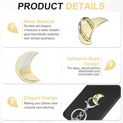 PATIKIL Metal Phone Charm Hook 1", 12Pcs Adhesive Moon Shaped Phone Finger Grip Hook Smartphones Keychain Ring Charm Loop for DIY Tablet Case Accessories, Gold - color: Gold