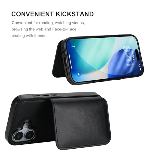 KIHUWEY Compatible with iPhone 17 Wallet Case Credit Card Holder, Premium Leather Kickstand Flip Hidden Magnetic Clasp Durable Shockproof Protective Cover for iPhone 17 6.3 inch (Black) - color: Black