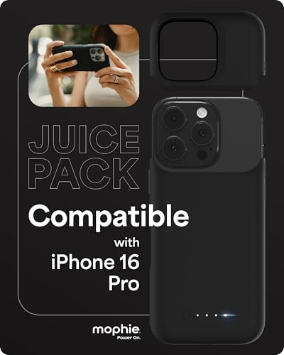 Mophie Juice Pack Battery Case for iPhone 16 Pro - Slim Charging Case, Magnetic Back for Wallets & Mounts, +50% Extra Battery Life, Enhanced 6-Foot Drop Protection, Sustainable Material, Black - size: iPhone 16 Pro