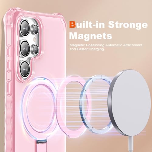 Compatible with Samsung Galaxy S24 Ultra Case 6.8'' Cute Wavy Frame with Magnetic Stand [Compatible with Mag-Safe] Military-Grade Translucent Phone Case for Women Girl, Pink - color: Pink, size: Samsung Galaxy S24 Ultra