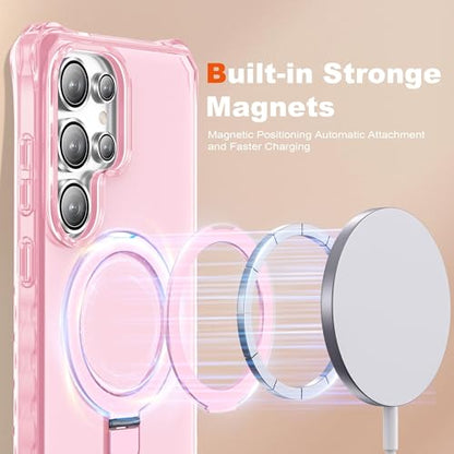 Compatible with Samsung Galaxy S24 Ultra Case 6.8'' Cute Wavy Frame with Magnetic Stand [Compatible with Mag-Safe] Military-Grade Translucent Phone Case for Women Girl, Pink - color: Pink, size: Samsung Galaxy S24 Ultra