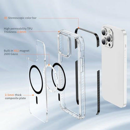 DEERLAMN Magnetic Clear Case for iPhone 12/iPhone 12 Pro 6.1-Inch, [Compatible with Magsafe][Anti-Yellowing] Transparent Slim Shockproof Protective Phone Cover, Black - color: Black, size: iPhone 12/12 Pro-6.1 Inch