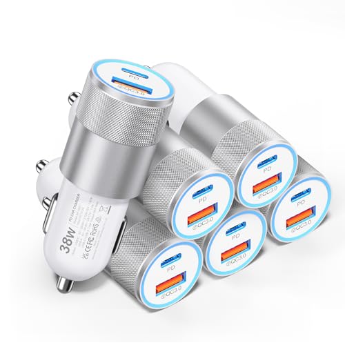 Car Charger USB C 6-Pack, 38W Dual Port Cigarette Lighter USB Charger - color: White, size: 6-Pack