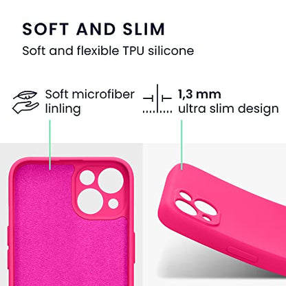 kwmobile Case Compatible with Apple iPhone 13 Case - Protective Slim TPU Cover with Soft Matte Finish - Neon Pink