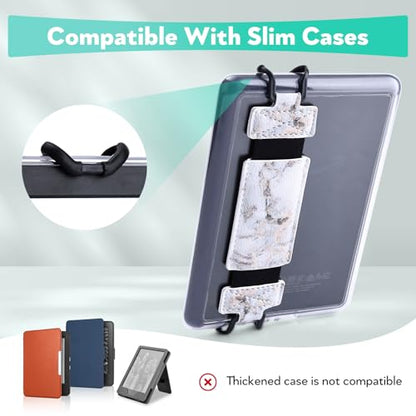 Secure Hand Strap for Kindle and Tablet - High Elasticity Finger Grip Holder Accessories for 6-8 Inches E-Book Tablet. - color: Gray Marble