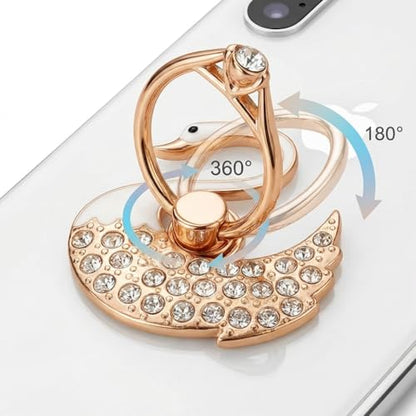 NXVX Swan Phone Ring Holder, White Crystal Finger Grip & Kickstand - color: Luxe Swan White