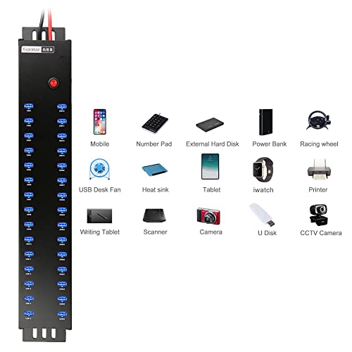 A-812 30-Port USB 2.0 Hub, 300W, 30-Device Charge & Sync