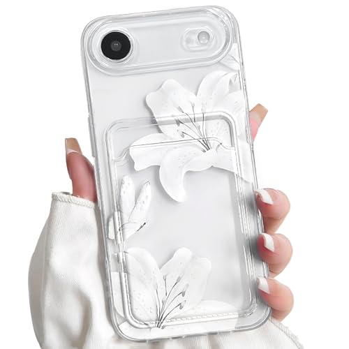 NITITOP Compatible for iPhone 17 Air Case with Card Holder Clear Cute Floral Lily Flowers Butterfly for Women Girls Soft TPU Shockproof Wallet Case Protective Phone Cover - White - color: White, size: iPhone 17 Air