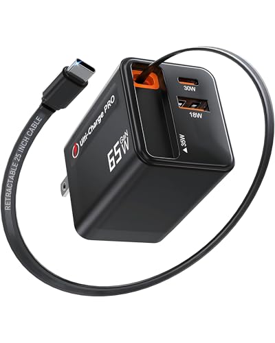 Ulti Charge Pro 65W USB C Charger with 25 Inch Retractable USB C Cable