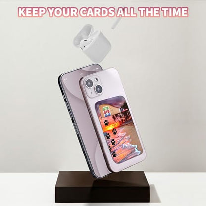 Phone Credit Card Holder Stick on, Phone Case Wallet, Cell Phone Pocket Self Adhesive Stretchy Lycra Stick on Wallet ID Credit Card Case Pouch Sleeve for All Smartphones, Dog Paw Print Beach - color: 144