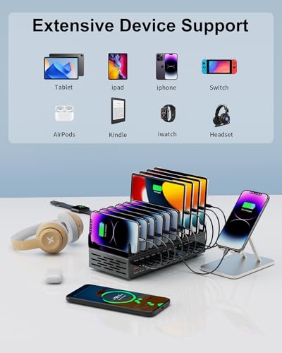 24 Ports 420W Charging Station for Multiple Devices, Iron Alloy USB Charger