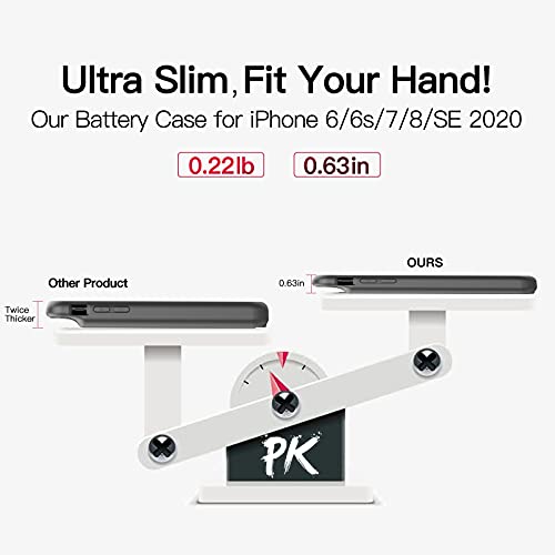 BOPPS Battery Case for iPhone 8/7/6s/6/SE(2022/2020), Ultra Slim Powerful 6000mAh Charging Case 360°Protection Rechargeable Extended Battery Charger Cases for iPhone 8/7/6s/6/SE(3rd and 2nd gen)