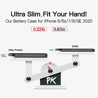 BOPPS Battery Case for iPhone 8/7/6s/6/SE(2022/2020), Ultra Slim Powerful 6000mAh Charging Case 360°Protection Rechargeable Extended Battery Charger Cases for iPhone 8/7/6s/6/SE(3rd and 2nd gen)