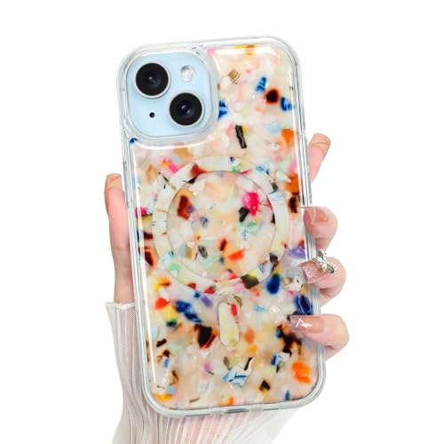 Bonoma for iPhone 15 Case Marble Crystal Corner Sparkly Luxury Back | Magnetic Support for MagSafe Shockproof Cover, and High-Duty Protection for Girls Women - color: Marble-Color, size: iPhone 15