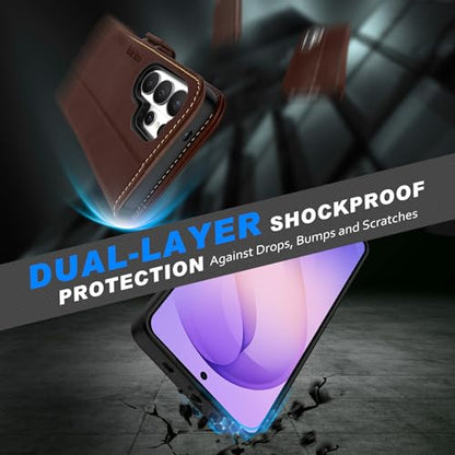 SHIELDON 2 in 1 Leather Case Wallet for Galaxy S26 Ultra 6.9", Retro Coffee | Genuine Leather, Detachable, RFID Blocking, Credit Card Holder, Magnetic Closure, Kickstand, Folio Shock Absorbent Cover - color: Retro Coffee