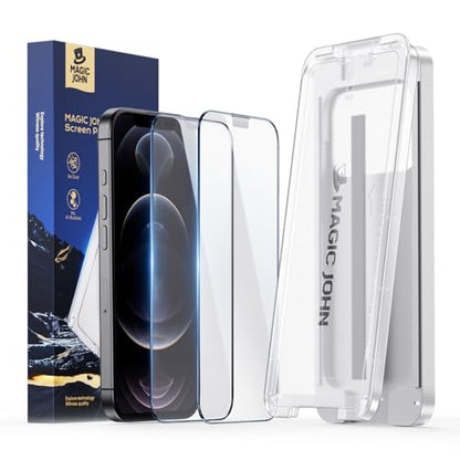 MAGIC JOHN 3rd Gen Upgraded for iPhone 12 ProMax Screen Protector 6.7 Inch,HD Clear,Shatterproof Tempered Film,Auto Dust-Elimination,Bubble Free,Easy Installation,2 Pack - size: iPhone 12 Pro Max-6.7