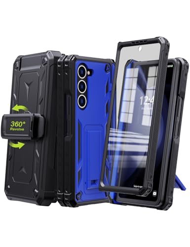 KJSK for Samsung Galaxy Z Fold 5 Case,with S Pen Holder+Belt Clip Holster+Built-in Kickstand+Hinge Protection,Heavy Duty Military Grade Drop Proof Case for Galaxy Z Fold 5(Blue) - color: Blue