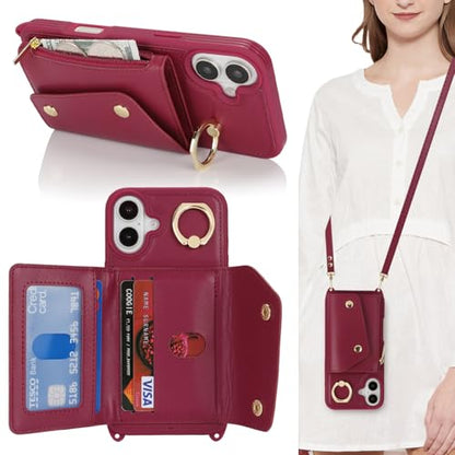 Lipvina Crossbody Wallet Case for iPhone 16 Plus,Wine Red - color: 07-Wine Red, size: iPhone 16 Plus 6.7"