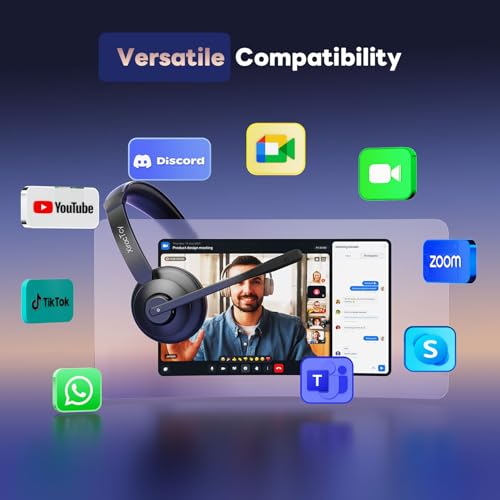 Wireless Headset with Mic for Work, Bluetooth Headset, Mic Clear Calls, Wireless Headphones with AI Noise Cancelling Microphone (Bluetooth 5.3 & Mic Mute), for Laptop (Without USB Dongle)