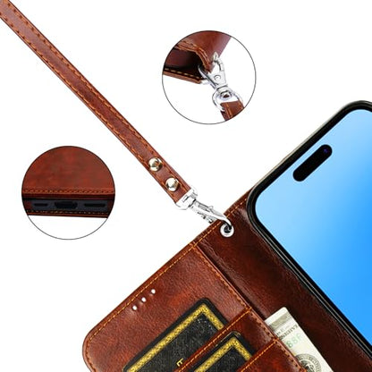 Bocasal Detachable Wallet Case Card Holder for iPhone 16 Plus, Brown | RFID Blocking Kickstand Card Slots Holder PU Leather Magnetic Shockproof Wrist Strap Removable Flip Protective Cover 6.7 inch - color: Brown