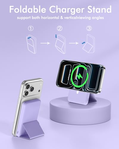 podoru for MagSafe Power Bank 10000 mAh, Foldable Magnetic Portable Charger - color: Light Purple