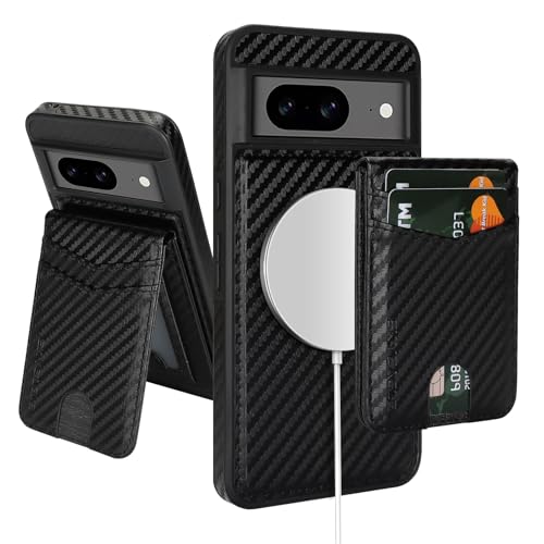 SkyEagle Compatible Magsafe 2 in 1 Detachable Google Pixel 8 Wallet Case with Card Holder Women Men,Magnetic PU Leather RFID Blocking Flip Kickstand Credit Slots,Phone Case for Pixel 8 6.2",Black - color: Carbon Black, size: Google Pixel 8 - 6.2"