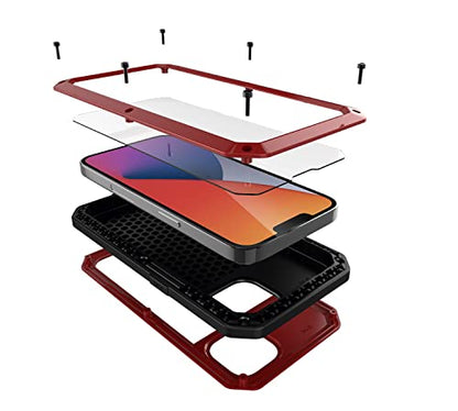 for iPhone 14 Case, 360 Full Body Protective Cover Heavy Duty Shockproof Tough Armour Aluminum Alloy Metal Case with Silicone Built-in Screen Protector for Apple iPhone 14 6.1 Inch - Red - color: Red