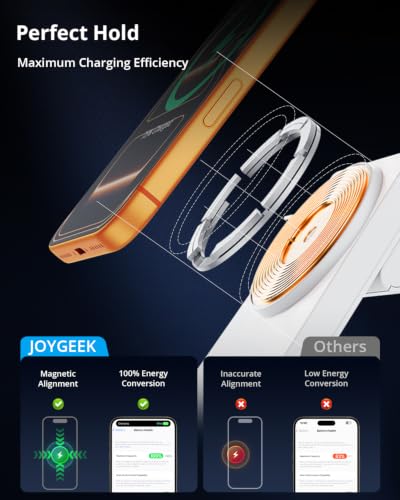 JoyGeek Foldable 3-in-1 Wireless Charging Station for iPhone Air/17/16/15/14/13/12, Charging Stand for Apple Watch 11-2 and AirPods, Travel Wireless Charger - color: oyster white