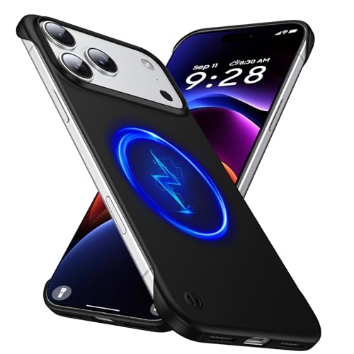 GRECAZO Magnetic Ultra Thin Frosted Designed for iPhone 17 Pro Max Frameless Case 6.9 inch [Compatible with MagSafe] Slim Minimalist Lightweight Matte Hard Cover Protective Borderless Case-Black - color: Black, size: iPhone 17 Pro Max
