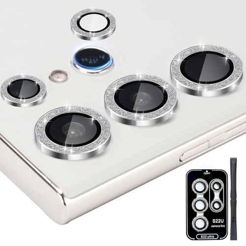 Camera Lens Protector for Samsung Galaxy S22 Ultra, Glitter Silver - color: Glitter Silver